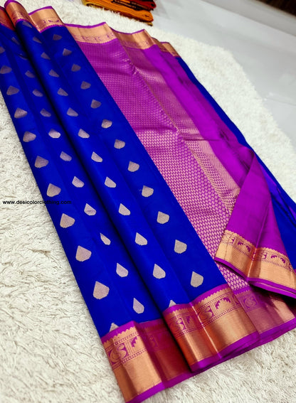 Kanchipuram 100% Pure Korvai Pattern Gold Zari Silk Saree