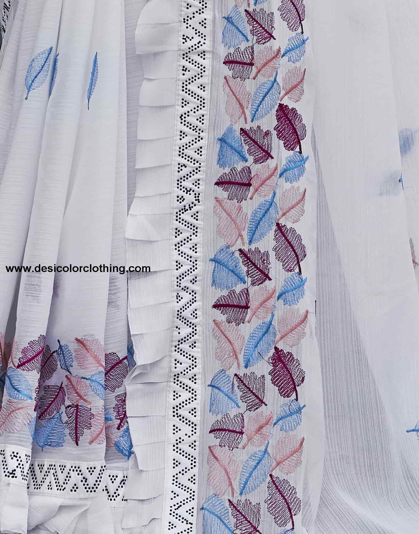 White Embroidery Georgette Stone Work Saree