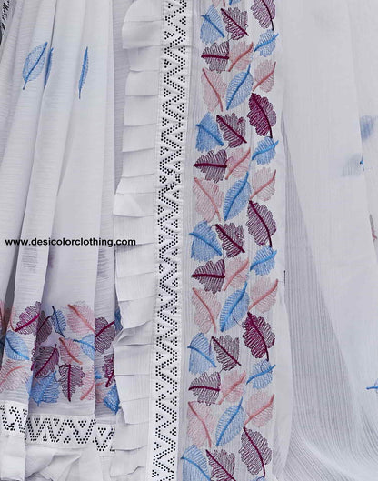 White Embroidery Georgette Stone Work Saree