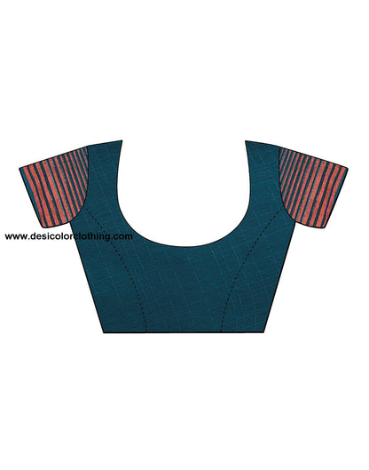 Teal Blue Chiffon Plain Saree