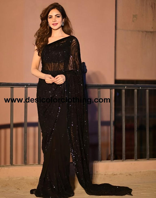 Black Plain Georgette Saree