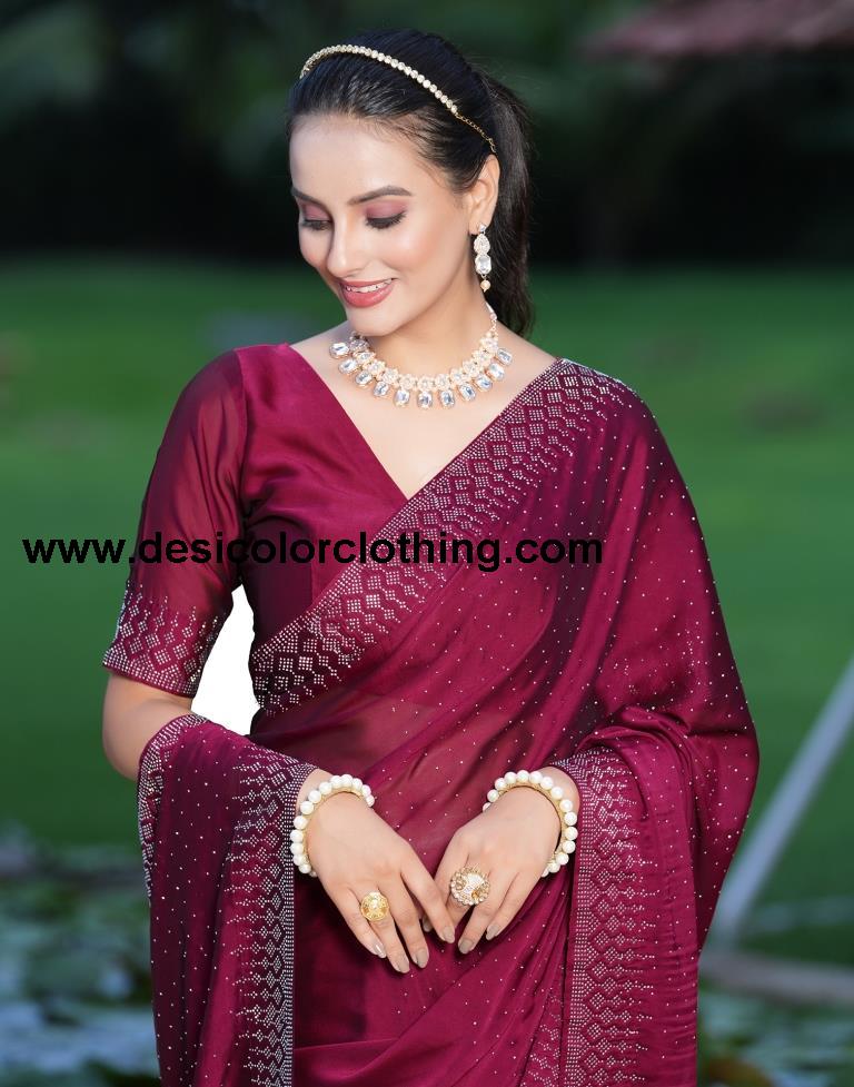 Wine Plain Georgette Saree