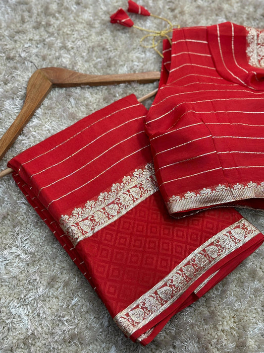 Product Image - Designer Viscose Crepe Satin Saree with Zari Weaving – Ethnic Festive Wear
