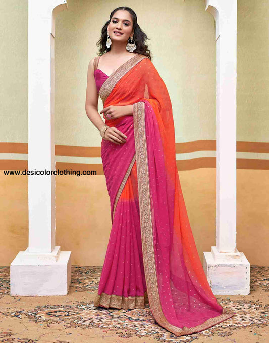 Orange Georgette Plain Saree