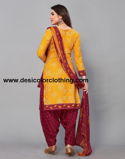 Yellow Printed Unstitched Salwar Suit Material