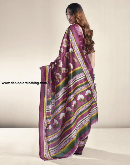 Raspberry Pink Floral Silk Saree