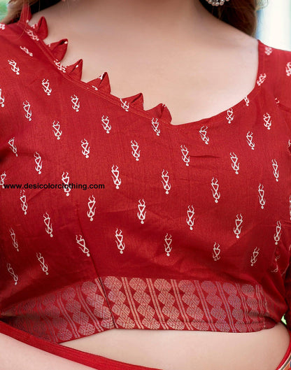 Red Silk Printed Saree
