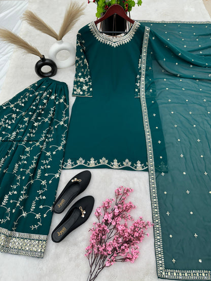 Party Wear Look Top-Plazzo and Dupatta With Heavy Embroidery Work