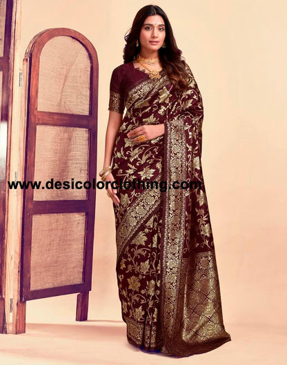 Dark Maroon Silk Plain Saree