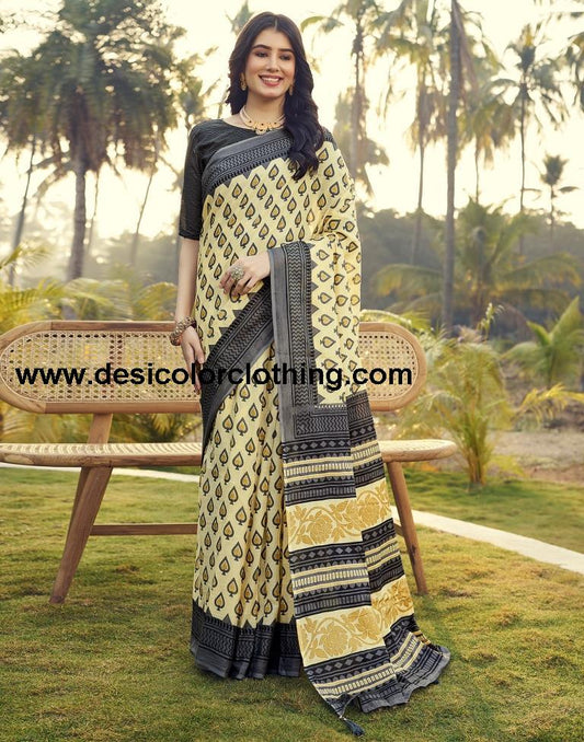 Pastel Yellow Cotton Printed Ready To Wear