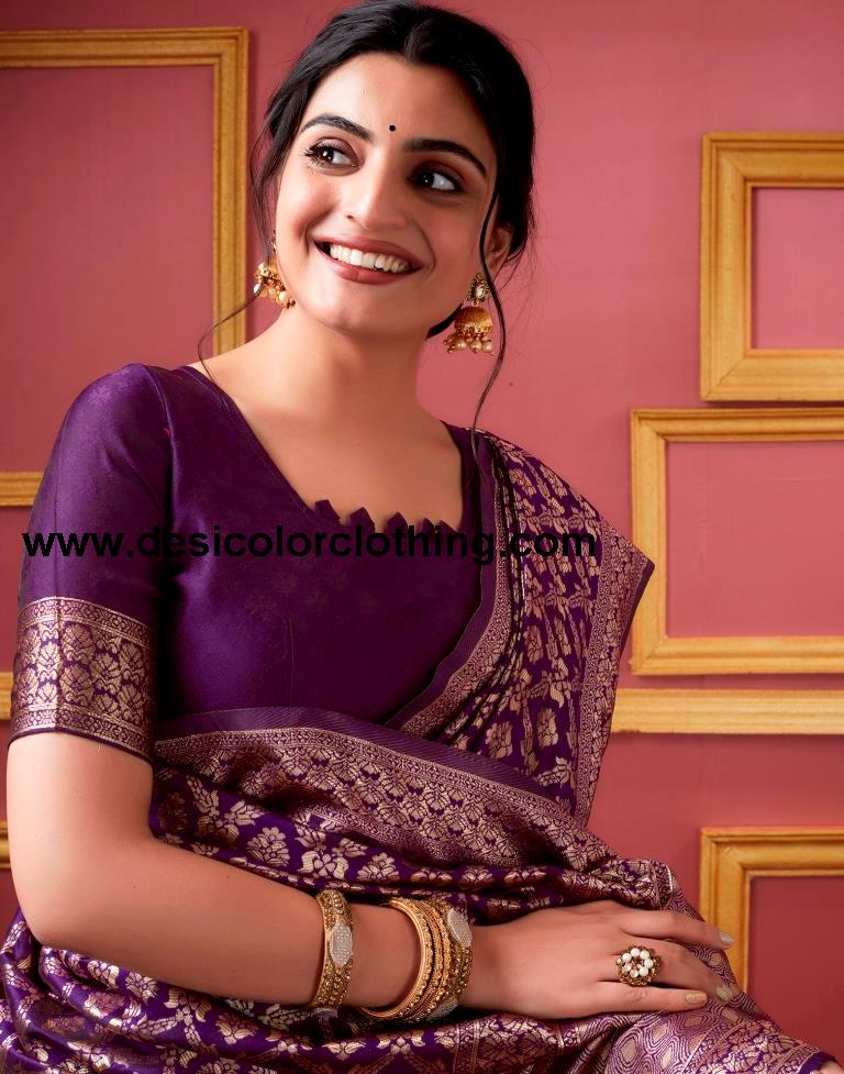 Dark Purple Silk Banarasi Saree