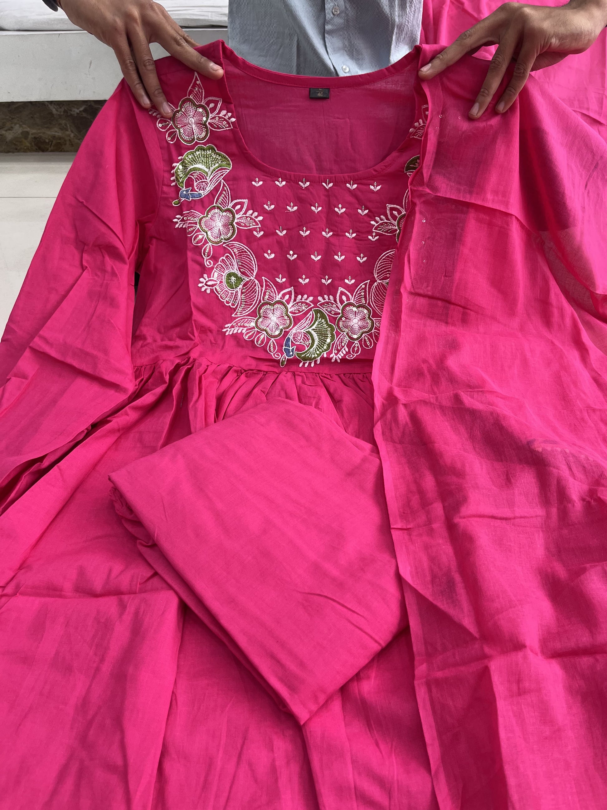 Product Image - Designer Cotton Anarkali Suit Set with Embroidered Dupatta - Festive & Wedding Wear