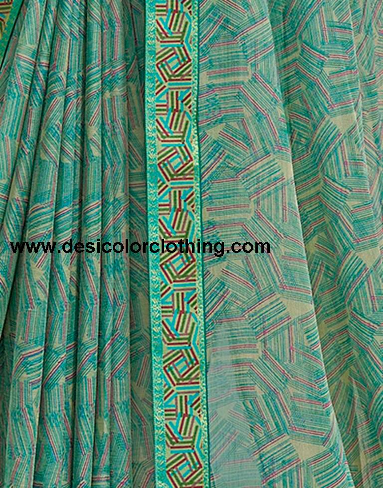 Dusty Green Chiffon Printed Saree