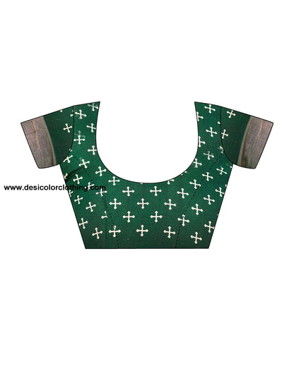 Bottle Green Silk Printed Saree