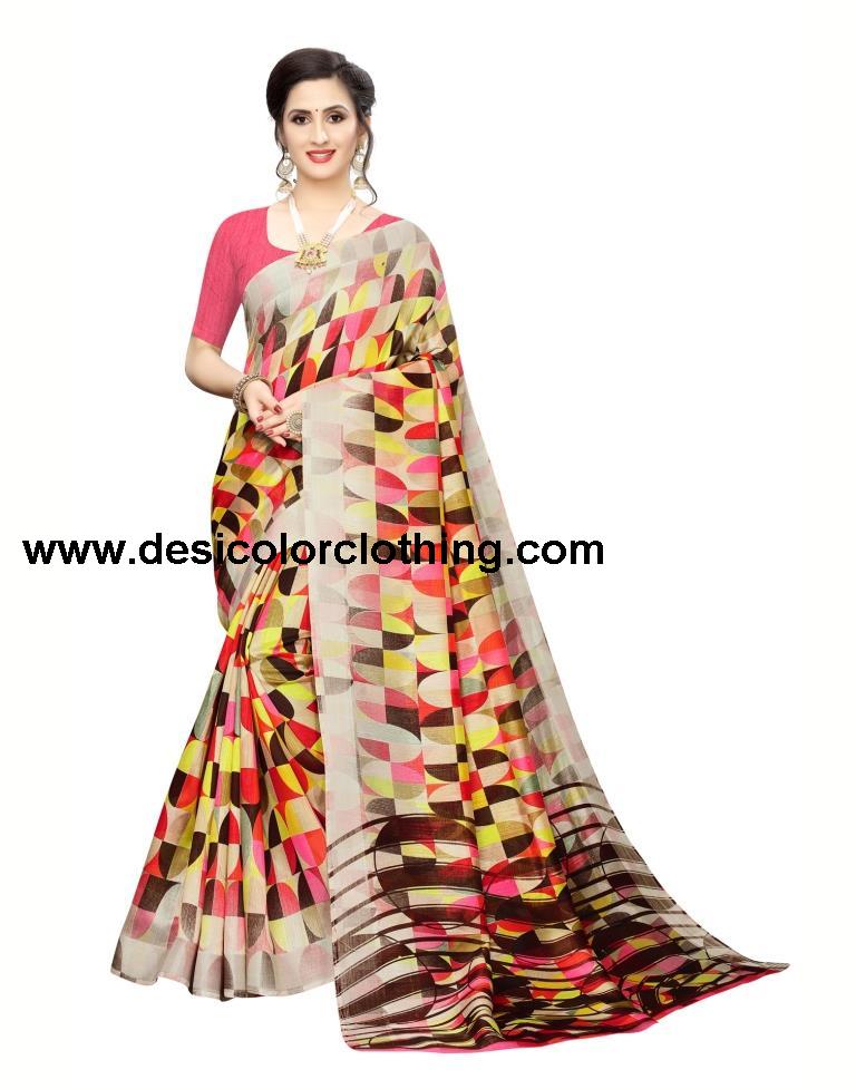 Beige Chanderi Silk Saree | 1379S7602