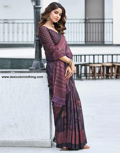 Wine Georgette Printed Saree