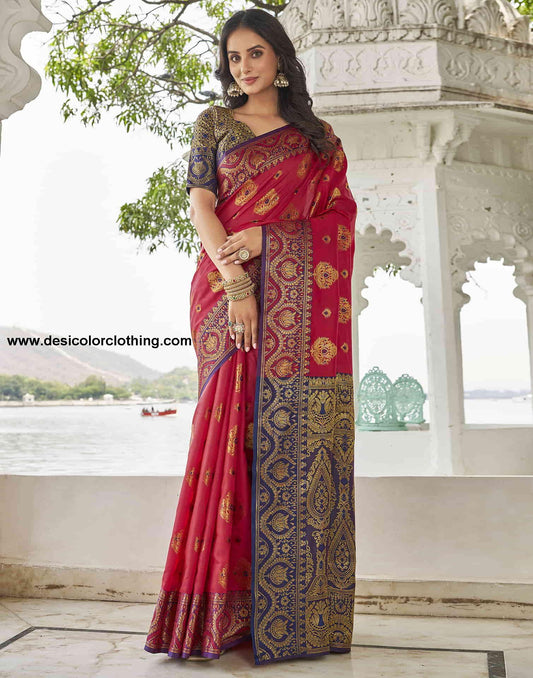 Red Silk Woven Banarasi Saree