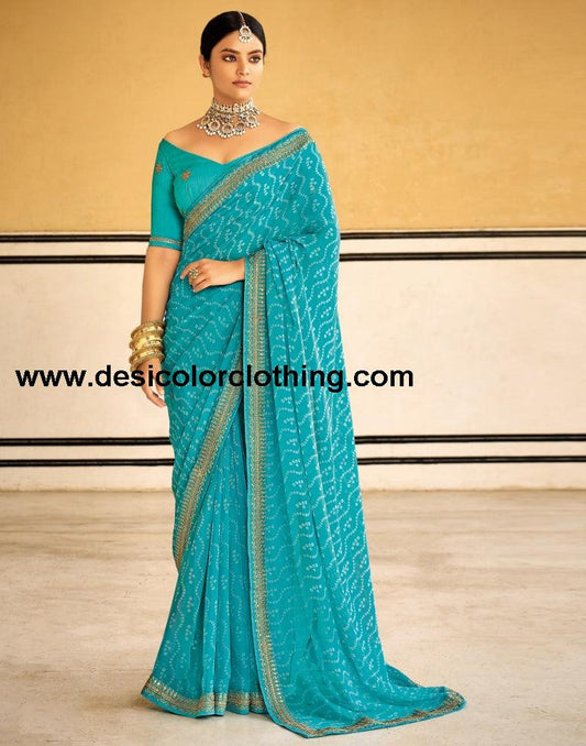 Sky Blue Bandhani Printed Saree | SLV2302S128