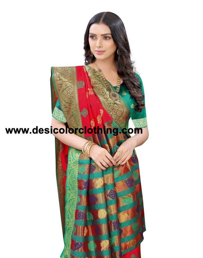 Red Coloured Poly Silk Jacquard Partywear saree