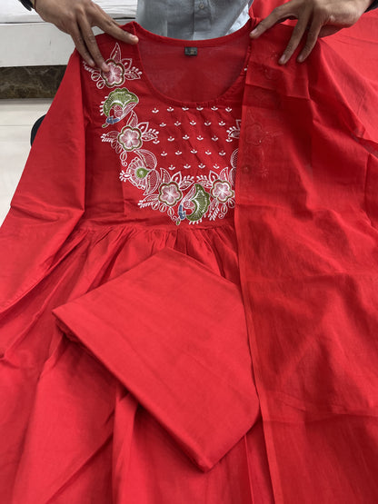 Product Image - Designer Cotton Anarkali Suit Set with Embroidered Dupatta - Festive & Wedding Wear