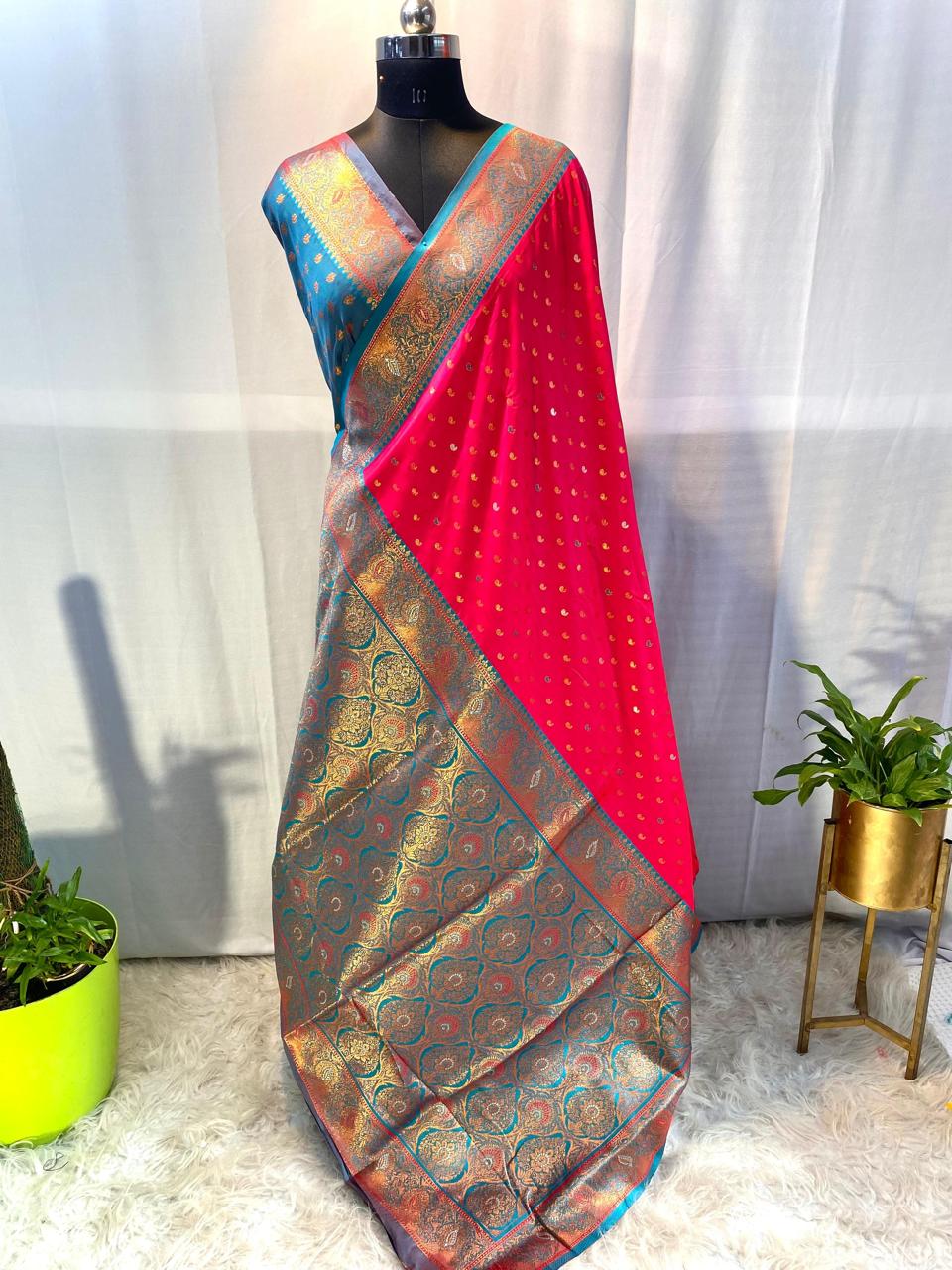 Product Image - Exquisite Pure Soft Paithani Silk Saree with Contrast Weaving Border