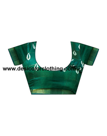 Dark Green Cotton Printed Saree