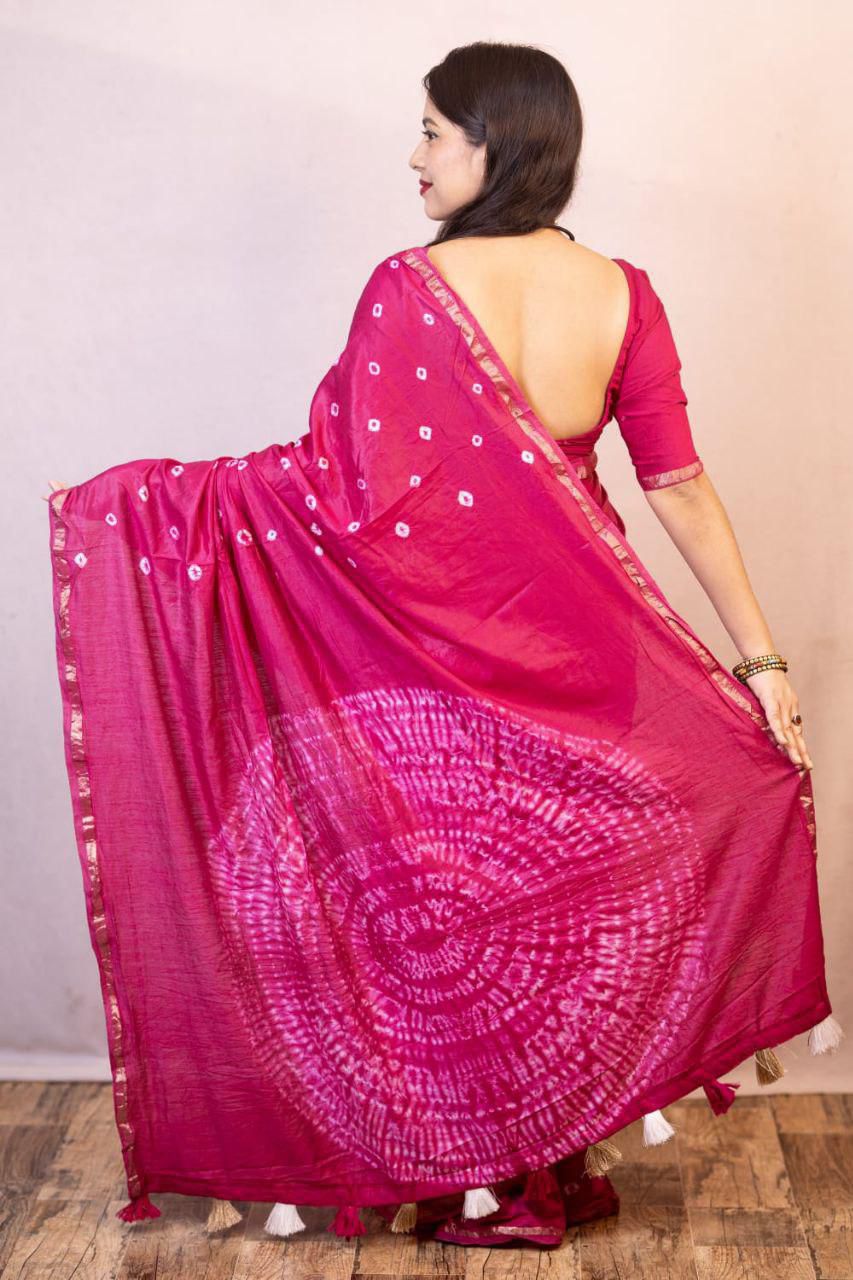 Product Image - Exquisite Pure Chanderi Hand Tie-Dye Bandhani Saree