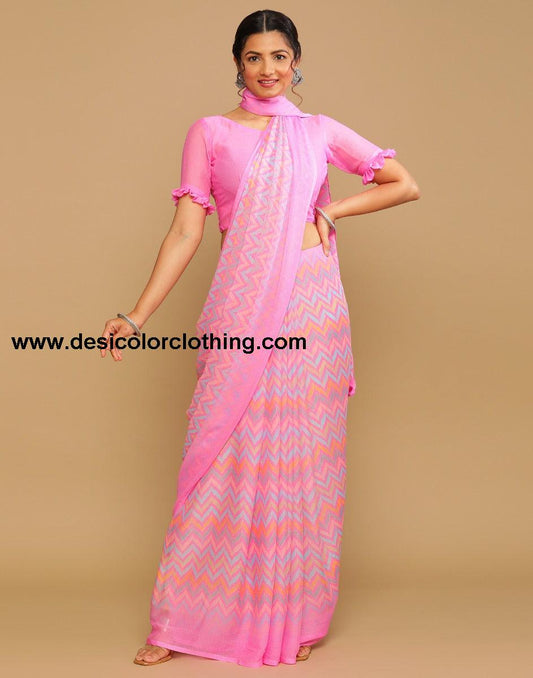 Pink Printed Saree
