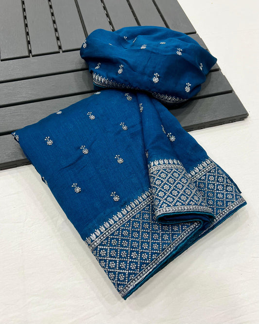 Product Image - Exquisite Vichitra Silk Designer Saree with Silver Thread Embroidery
