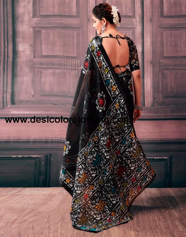 Black Cotton Printed Sarees