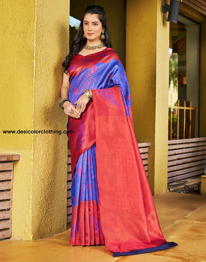 Royal Blue Jacquard Silk Saree