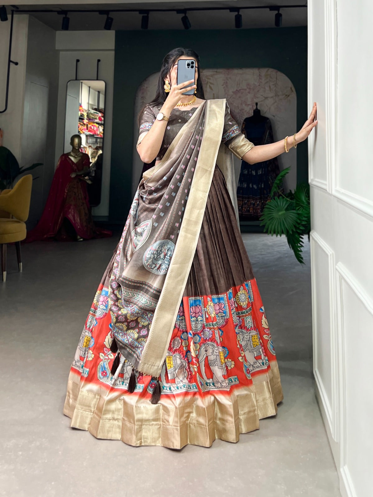 Product Image - Exquisite Kalamkari Print Lehenga Set in Dola Silk