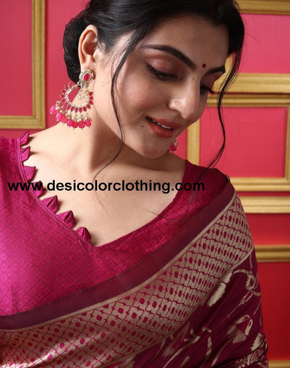 Dark Magenta Silk Plain Saree