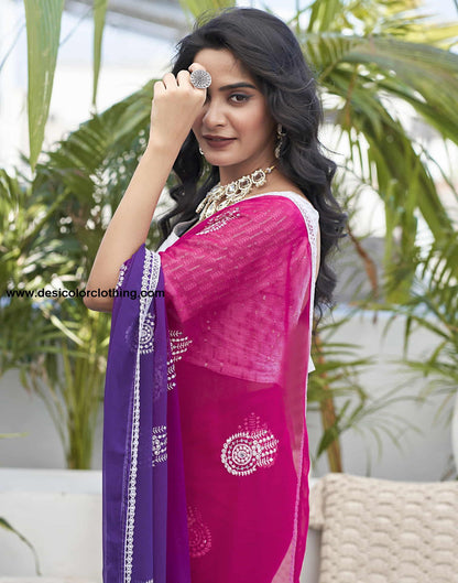 Violet Georgette Sequence Swarovski Saree