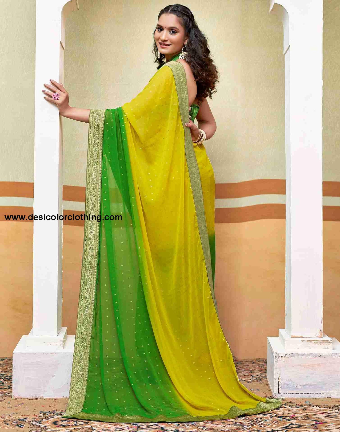 Yellow Georgette Plain Saree