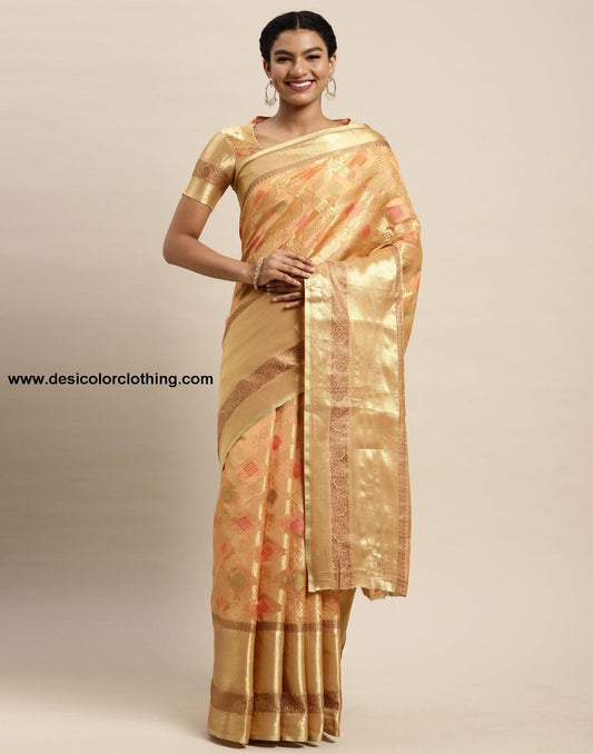 Peach Organza Saree