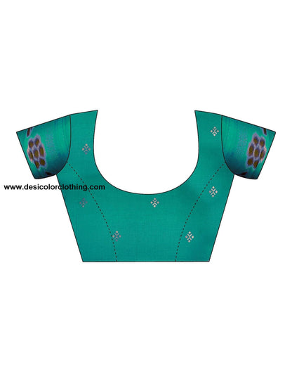 Dark Green Printed Silk Saree