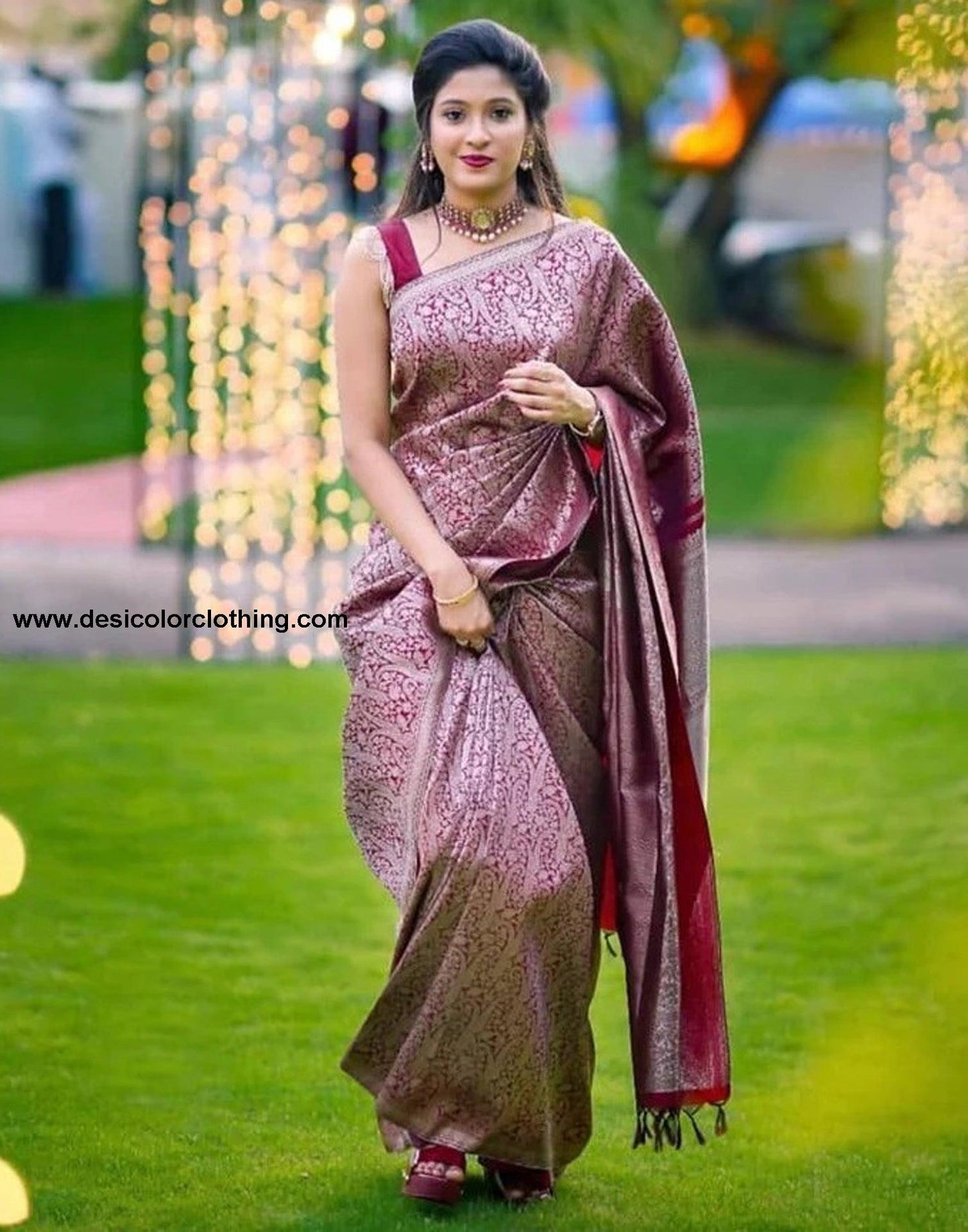 Cherry Red Banarasi Silk Saree