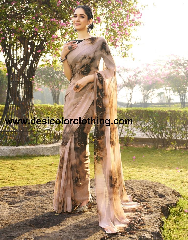 Beige Georgette Printed Saree