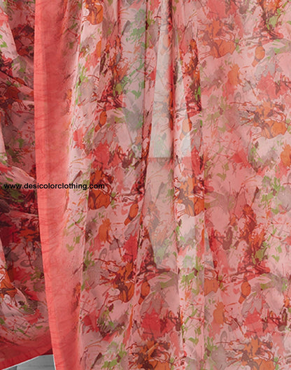 Rose Pink Printed Georgette Saree