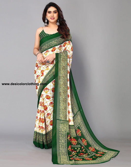 White Printed Saree