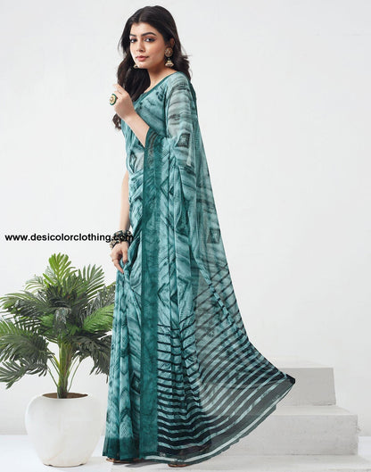 Dusty Green Printed Georgette Saree