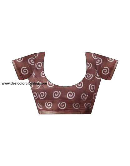Brown Printed Cotton Saree
