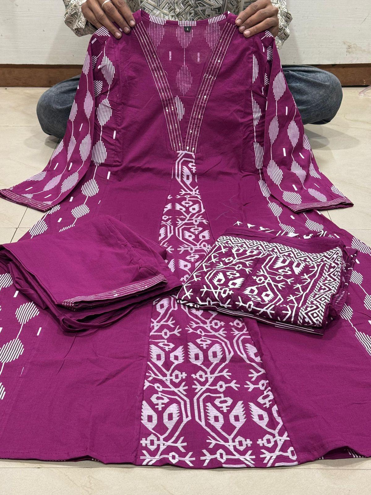 Product Image - Premium Cotton Ikkat Printed Designer Kurti 3pcs Set - Festive Wear & Wedding Outfits