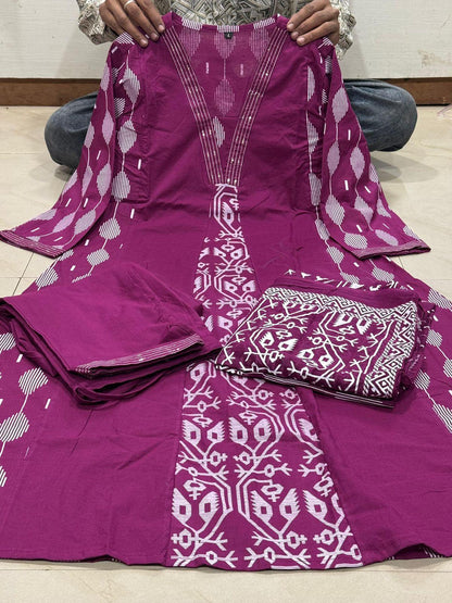 Product Image - Premium Cotton Ikkat Printed Designer Kurti 3pcs Set - Festive Wear & Wedding Outfits