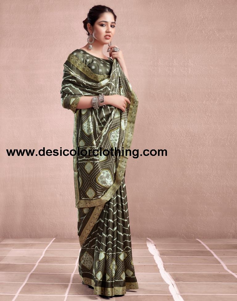Deep Khaki Silk Printed Saree