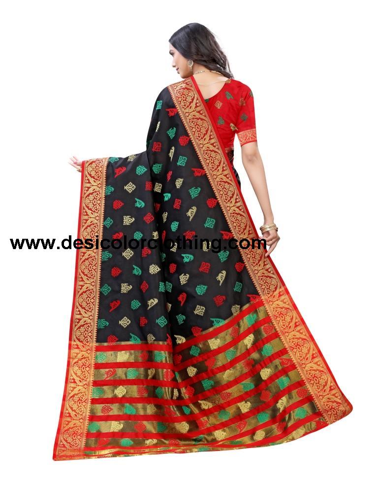 Black Coloured Poly Silk Jacquard Partywear saree | SLV1789S108