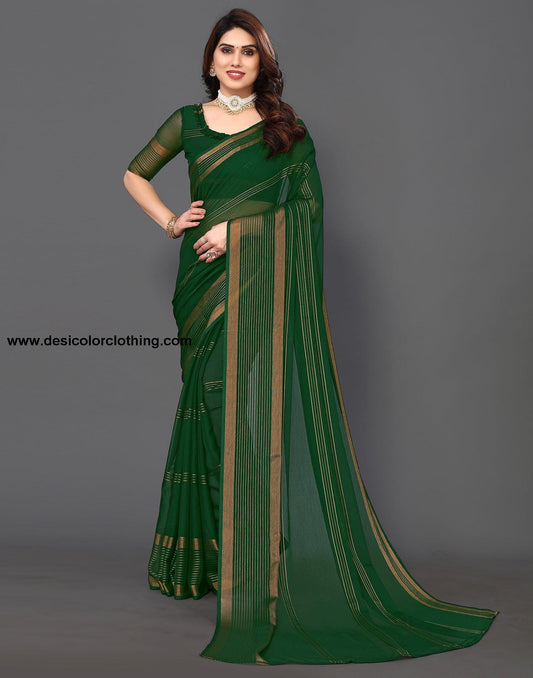 Green Chiffon Plain Saree