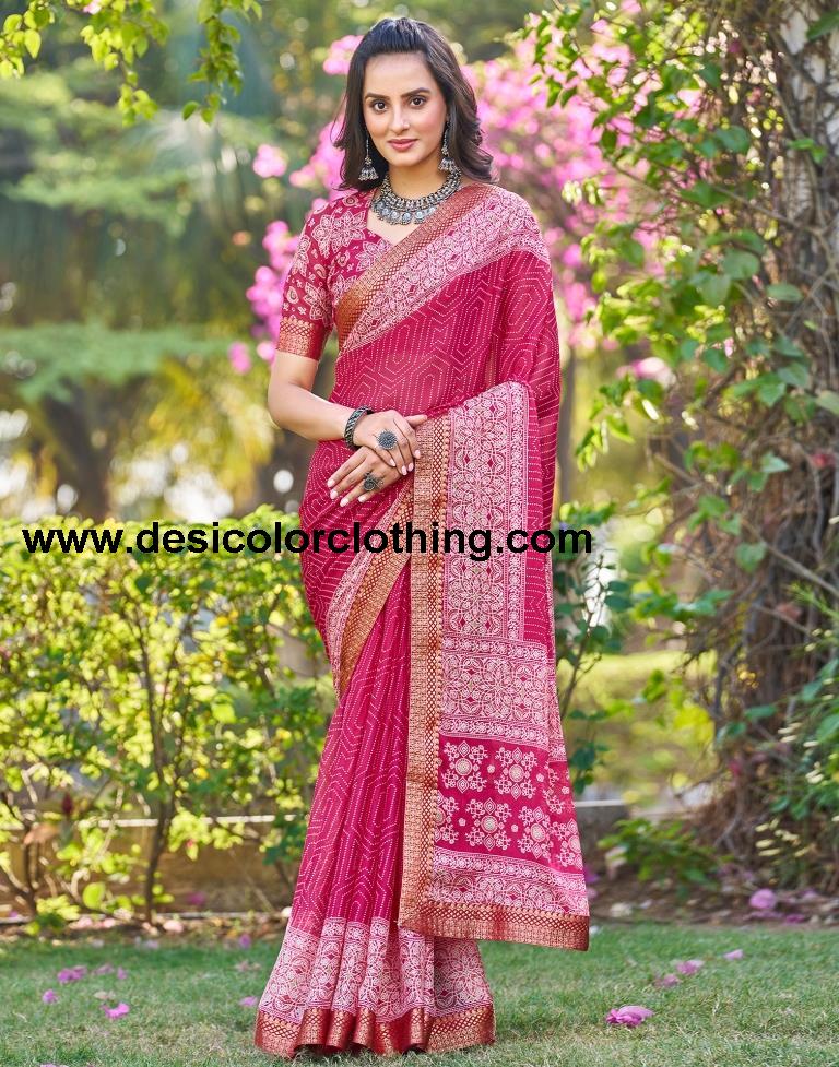 Pink Georgette Printed Saree