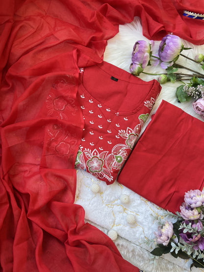 Product Image - Designer Cotton Anarkali Suit Set with Embroidered Dupatta - Festive & Wedding Wear